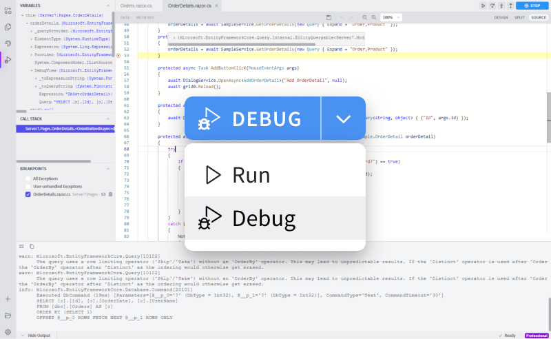 Radzen Blazor Studio - Debugging Support