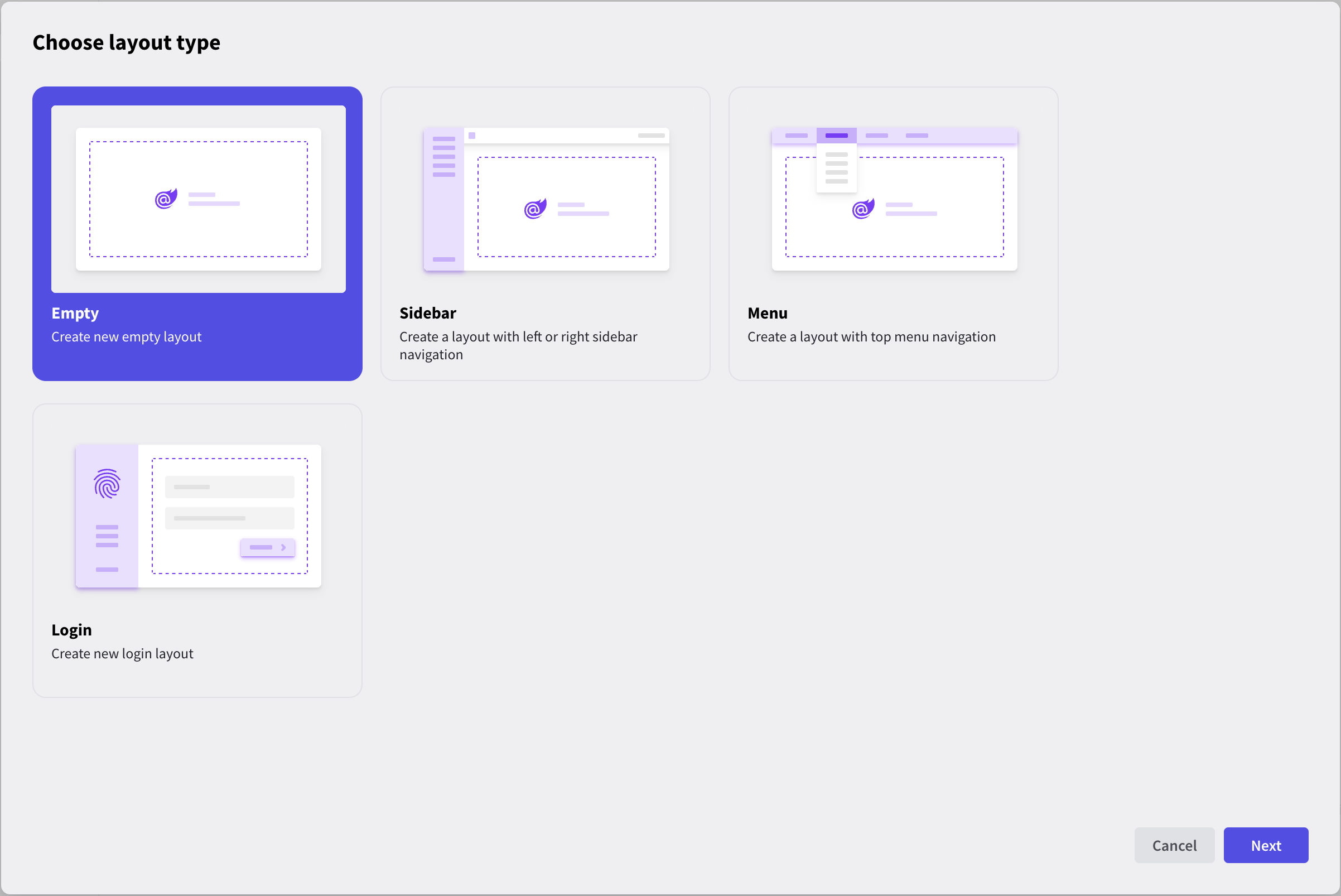 A dialog showing all available layout templates