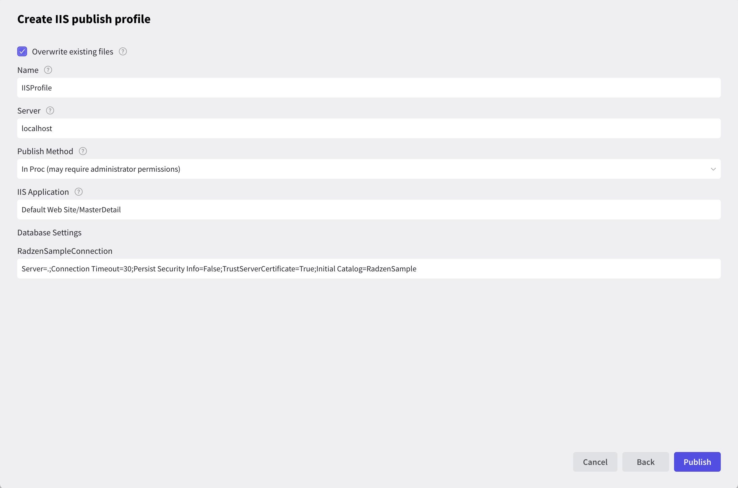 Create IIS publish profile