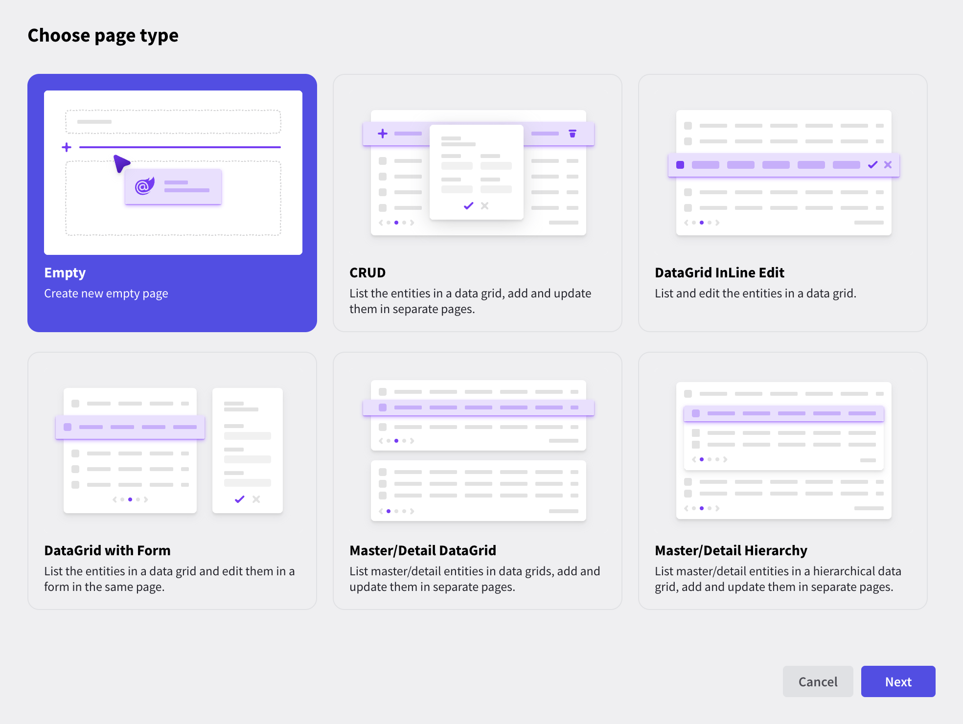 Choose page type