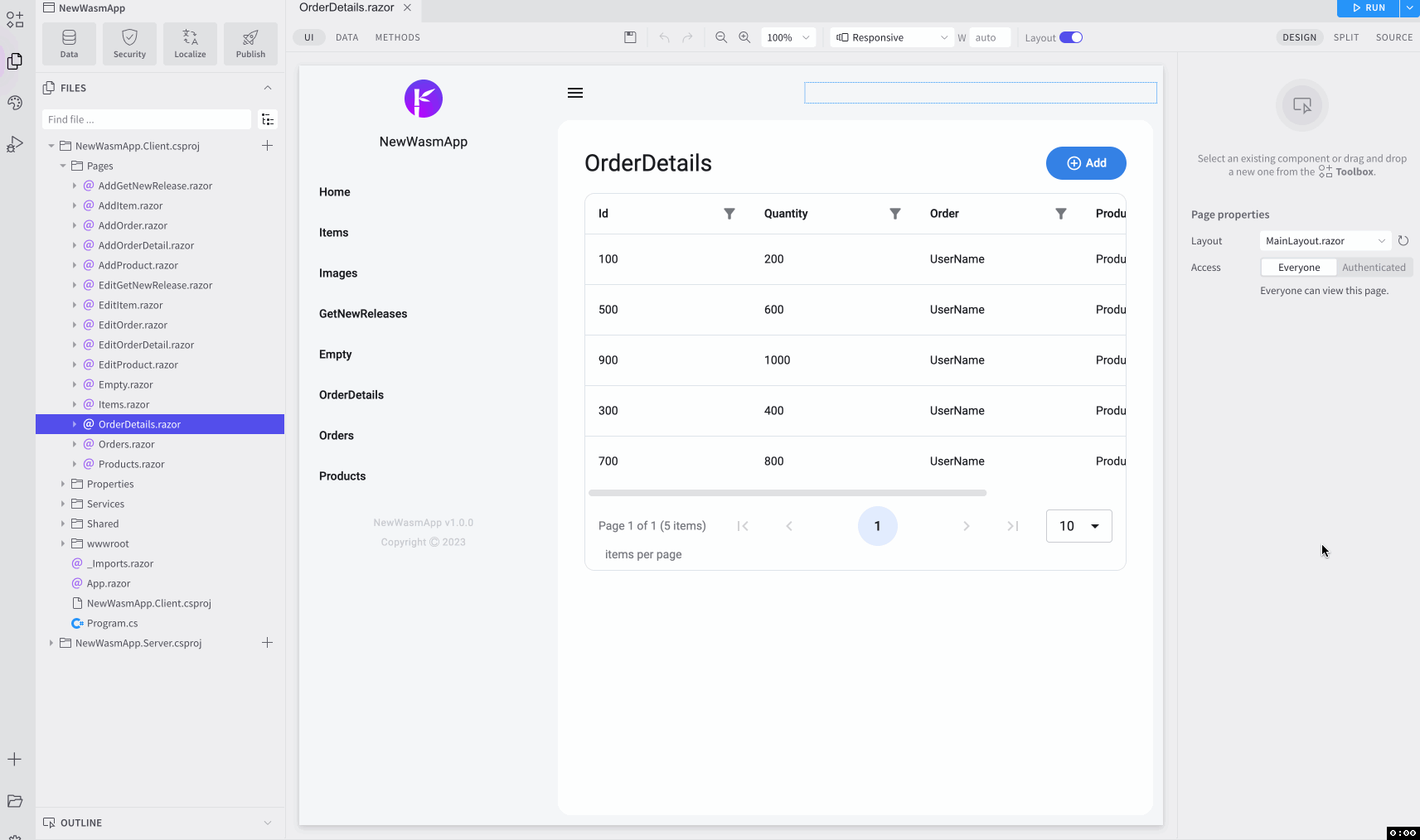 Shows how to toggle rendering the layout in design time