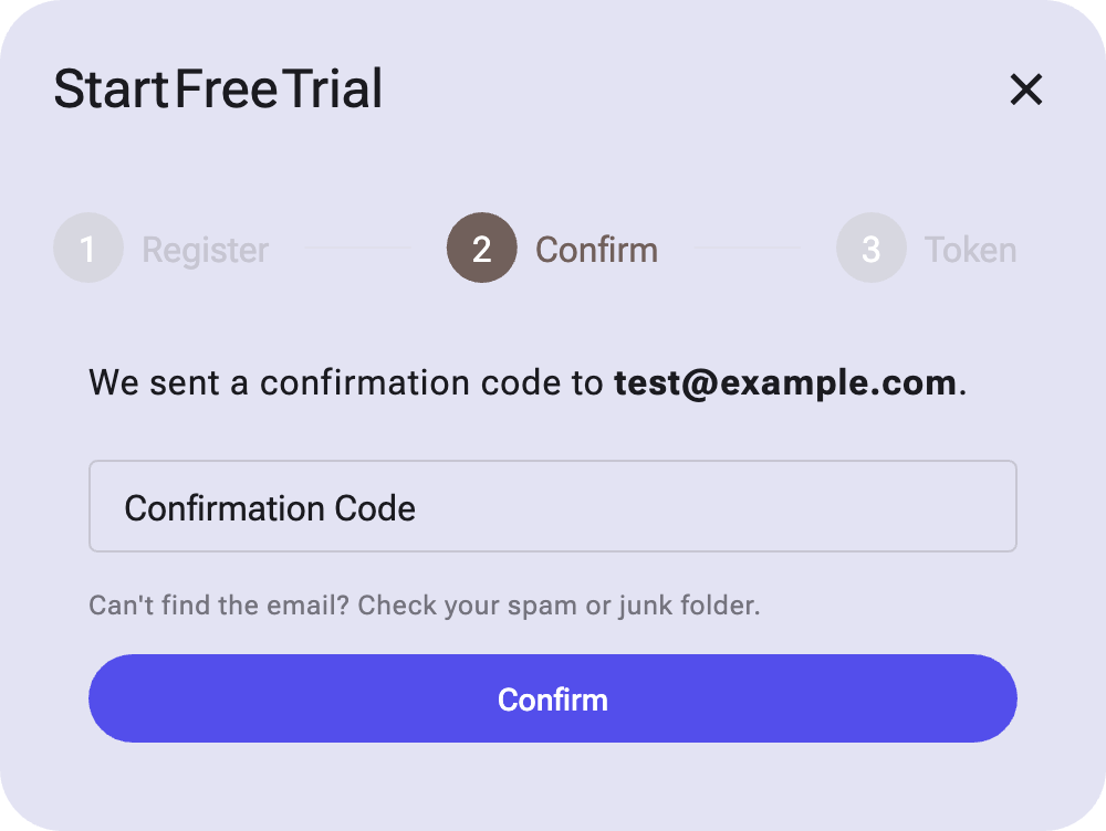 Step 2: Confirmation code entry