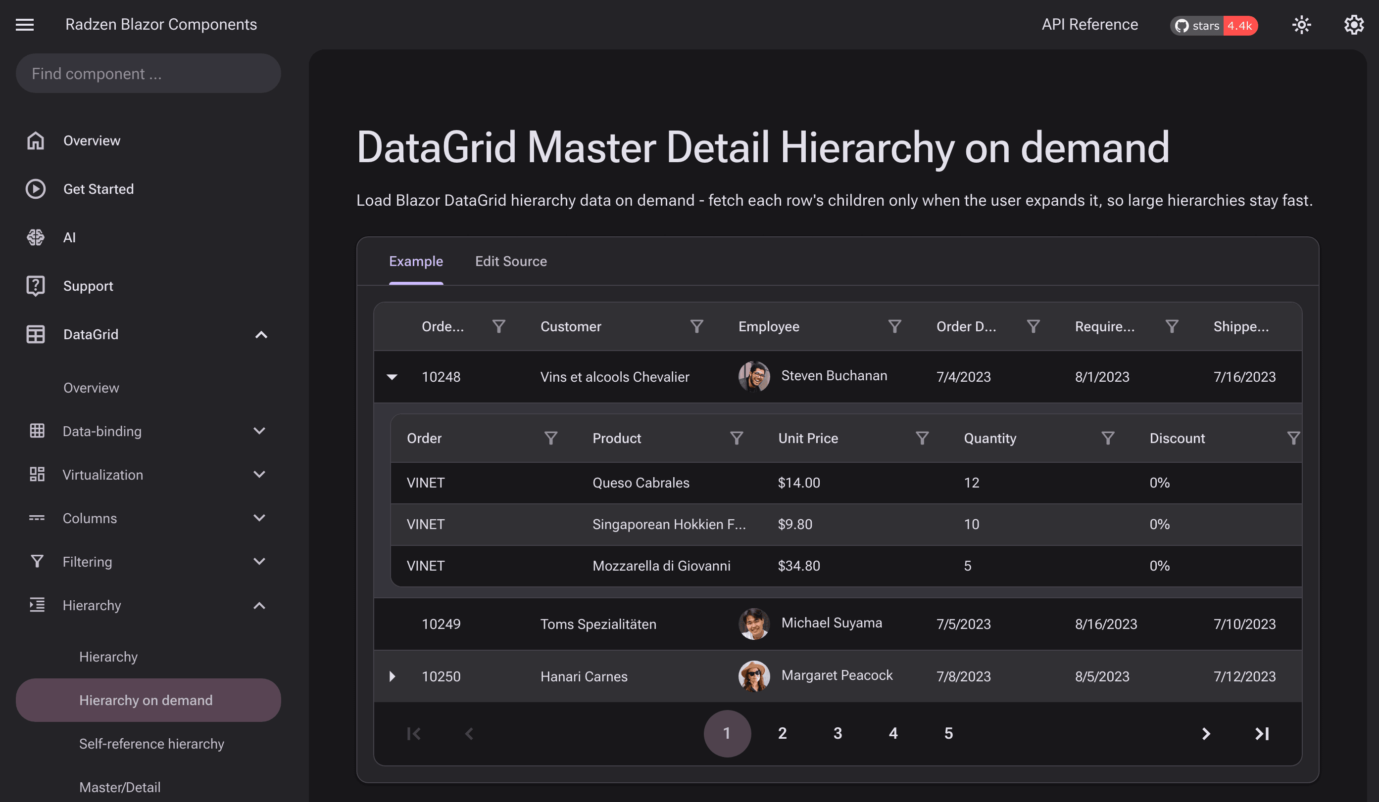 Radzen Blazor Material3 Expressive Dark DataGrid