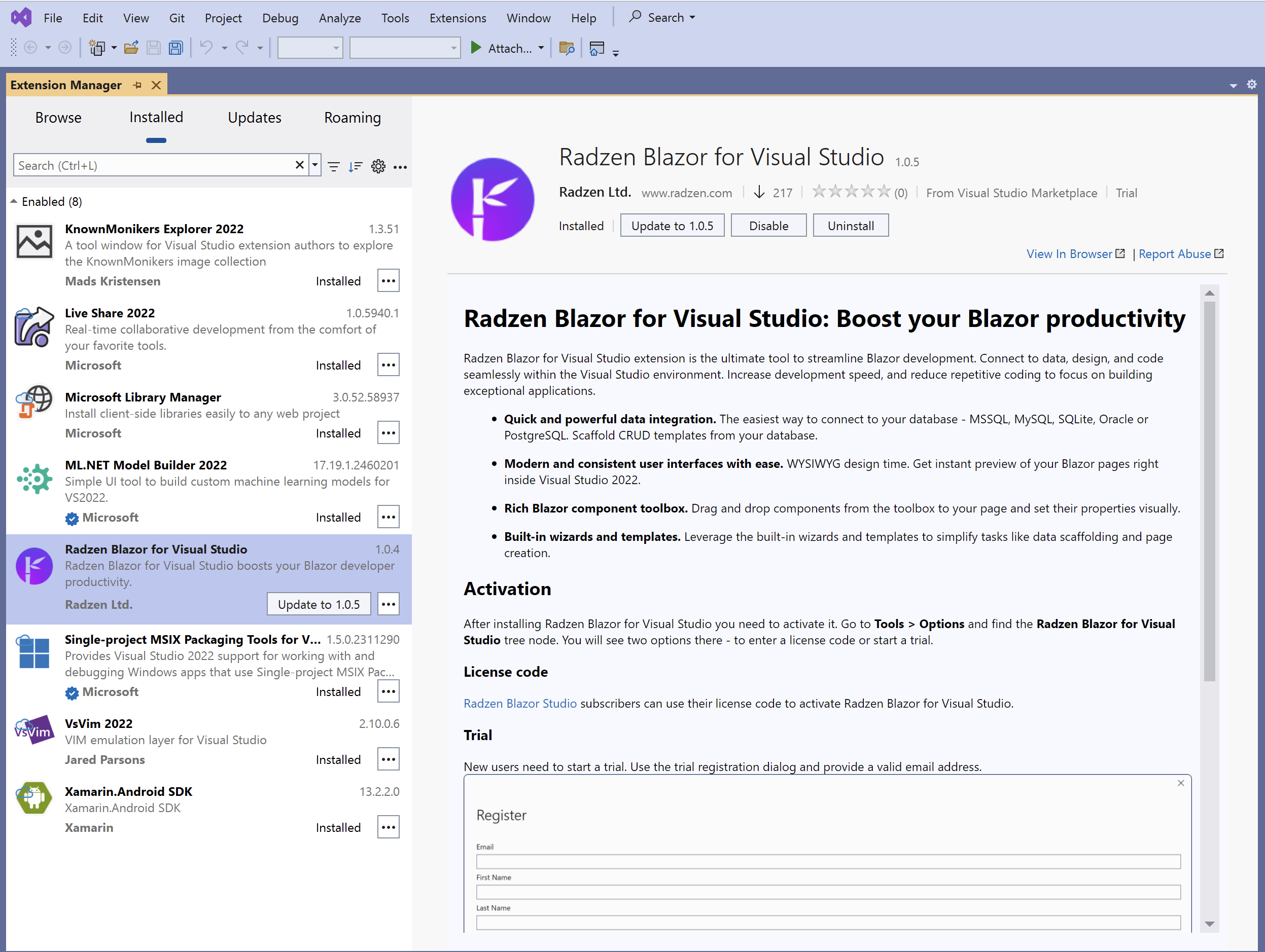 Update Radzen Blazor for Visual Studio